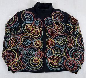 Vintage ANAGE Embroidered Swirls Beaded Braided Jacket Size XL Black/Multi Chrty